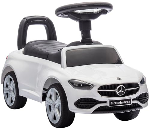 AIYAPLAY Macchina Primi Passi per Bambini Licenza Mercedes Benz con Clacson e Spazio Portaoggetti, Auto per Bambini in PP e Acciaio, 65x28x39 cm, Bianco