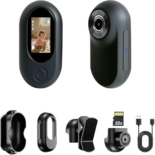 Frelisty Mini Cámara Corporal, Body CAM con Clip Magnético, 32 GB Camara Moto, 1 Pantalla Camara Accion, Cámara para Moto y Mascotas(Negro)