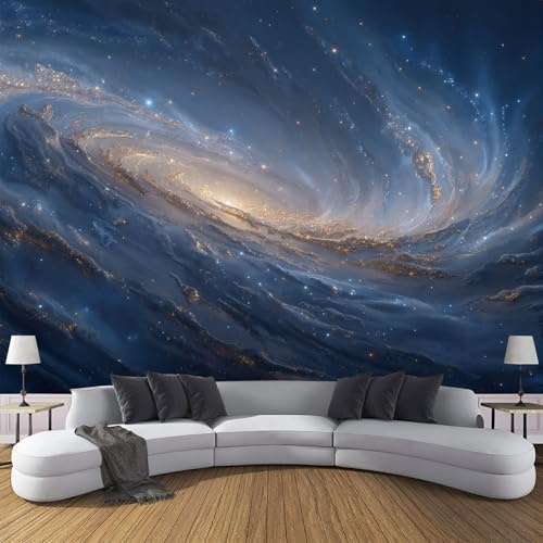 Papel Pintado Panorámico Distorsión Galaxia 352An×250Al cm Fotomurales No Tejido, Espacio Exterior Vía Láctea Mural Foto XL Decoración Póster Pared 3D Para Salón Fotográfico Dormitorio Pared Sala