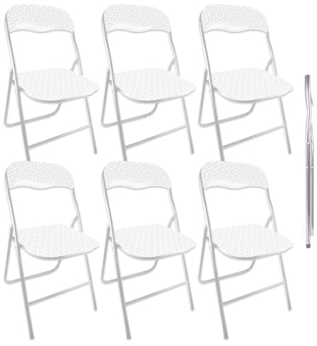 MA MAISON Set 6 Sedie Pieghevoli Imbottite - Seduta Comoda, Portatile, Struttura in Metallo, Slim, Salvaspazio, Resistenti, per Casa, Campeggio, Ufficio - da Interno, Esterno (Bianco, Golf)