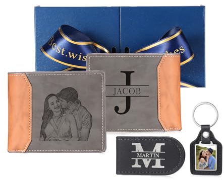 Jeweidea Personalisierte Geldbörse Herren mit Foto PU-Leder Bifold Portemonnaie mit Kartenhalter Geldbeutel für Männer Papa Ehemann Vater zum Weihnachten Vatertagsgeschenk