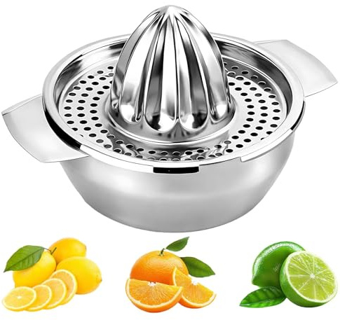 Multifunktionsablage Zitruspresse Edelstahl, Zitruspresse Manuell mit Behälter, Spülmaschinengeeignet Robust Orangenpresse Edelstahl für Zitronen, Limetten & Orangen