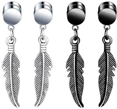 MicVivien Magnet Dangle örhängen män rostfritt stål fjäder örhängen för män kvinnor rund punkt magnetisk med hänge icke-piercing klämma på öronsmycken allergivänliga, Rostfritt stål, Ingen ädelsten