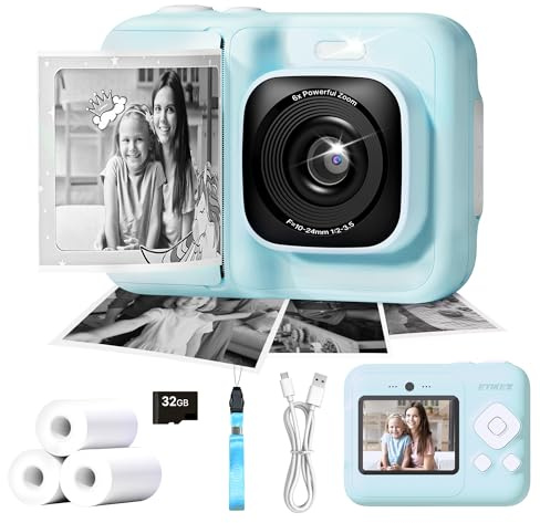 ETIKEZ Appareil Photo Pour Enfants - Appareil Photo instantané,Blau | Appareil photo instantané 1080P pour enfants de 4 5 6 7 8 9 10 ans pour filles et garçons, jouet portable