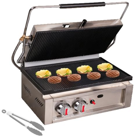 Pnpaea Piastra Tostapane da 3000wdoppia Piastra Elettrica per Panini in Acciaio Inox,Doppia Piastra per Panini con Piastra Smaltata Piatta,per Ristoranti, Hotel, Mense GasHeating