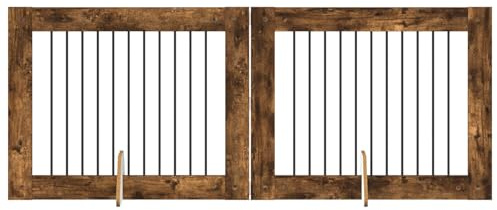 Mhdvray Hundegitter 2-teilig, Faltbares Absperrgitter für Hunde, Haustürschutzgitter für Innenbereich aus Holzwerkstoff, Raumteiler, Geräucherte Eiche, 200,5 x 80 cm