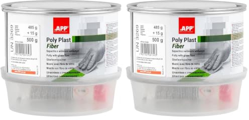 APP Poly Plast Fiber - Mastic Polyester avec Fibre de Verre | Mastic carrosserie Voiture pour réparation de Acier, métal, Aluminium, Plastiques, béton | Résine Polyester avec durcisseur | 0,5 Kg
