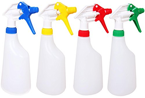Putzen wie die Profis (Germany) 4 Überkopf-Sprühflasche mit verstellbarem Sprühkopf im Set | 600 ml | in Vier (rot, blau, gelb und grün) | inkl. Gratisprobe Glasrein