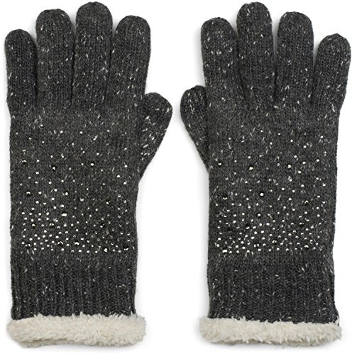 styleBREAKER warme Handschuhe mit Strass und Fleece, Winter Strickhandschuhe, Damen 09010010 | Elastischer Bund für 16-21 cm Handumfang (Größe 6-8). Gewebe aus 65% Polyacryl und 35% Wolle, funkelndes Glitzer-Detail.