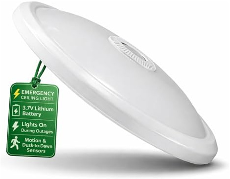 Plafonnier LED 12W, détecteur de mouvement, fonction de secours sur batterie, blanc jour 4000K
