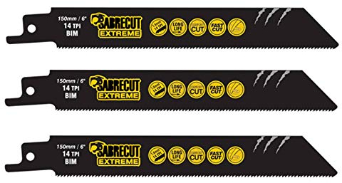 3 x SabreCut SCRS922BF_3 150 mm 14 TPI S922BF Hojas de sierra de sable de sable para corte rápido de madera y metal Compatible con Bosch Dewalt Makita y muchos otros