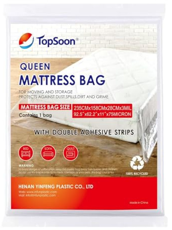 Topsoon Queen Size Hochleistungs-Matratzentasche mit doppelten Klebestreifen 92,5 x11 x62,2 Dicke 75 Mikron für die Lagerung und Bewegung von Matratzen