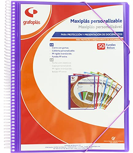 Grafoplas 39845035. Carpeta Fundas Personalizable, Maxiplás, 50 Fundas, Violeta, 30.8 x 24 x 22