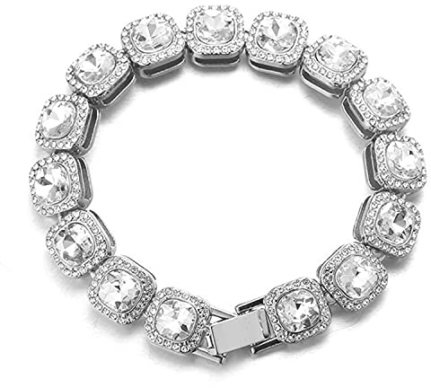 Halukakah Bündel Diamant Tenniskette für Männer,Platin überzogen Quadratischer Weißer Diamant Armband 21.5cm,Zinken-Set Labordiamanten,mit KOSTENLOSER Geschenkbox