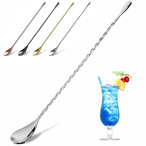 YFWOOD Cocktail-Mischlöffel aus Edelstahl, Barlöffel, Langer Griff, Langer Cocktail-Rührer für Barkeeper, attraktives Spiral-Design, perfekt zum Mixen und Lagern von Getränken