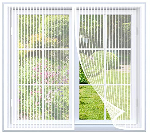 Magnetic Fly Screen Door Window 85x140cm White Mosquito Mesh Window Curtain, Insects Fly Screen Mosquito Magnetic Window Screen Net, Shuts Automatically
