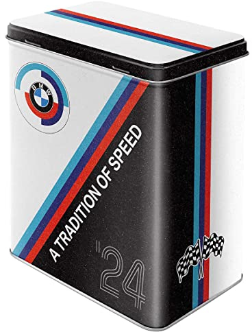 Nostalgic-Art Caja de almacenamiento retro L, 3 l, Official License Product (OLP), BMW Motorsport – Tradition Of Speed – Idea de regalo para fans de BMW, lata grande, diseño vintage