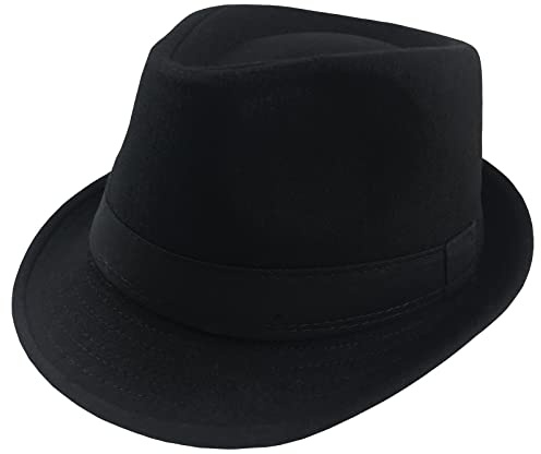 BTREEFLO Unisex Classic Manhattan Fedora Hat Short Brim Structured Trilby Hat for Men Women(Large) Black