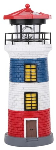 Fybida Faro Solare a LED per Esterni Faro Rotante a LED a Luce Solare Statua del Faro Impermeabile Lampada Rotante a LED Decorativa per Giardino Paesaggio Cortile Esterno(Rosso Blu Bianco)