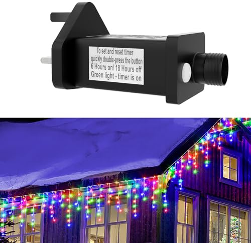 Dalugo Multicolor Icicle Christmas Lights, 7.5M+10M 240 LED Mains Powered Outdoor Icicle Lights with Memory Function, 6h Timer, Waterproof Christmas Lights Outdoor for Roof, Balcony (Clear Cable)