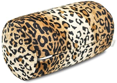 CARRIE HOME Leopard Microbead Neck Pillows Squishy Cylinder Bean Bag Pillow - 12x7 Inch Tiny Arm & Back Roll Pillow for Surgery, Travel, Airplane, Car - Support for Neck, Back, Arms, Legs and Knees