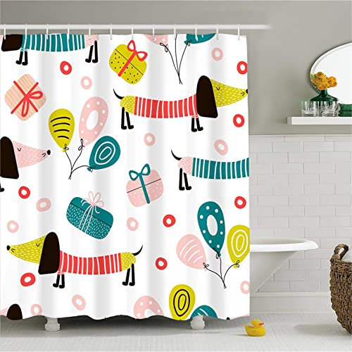 Cane dei cartoni animati Tenda Doccia W120cmxL180cm Tenda per Doccia Antimuffa,Tenda da Esterno Impermeabile Tessuto,3D Tenda con Ganci per Dormitorio Famiglia Appartamento Hotel Doccia ​Bagno Decor
