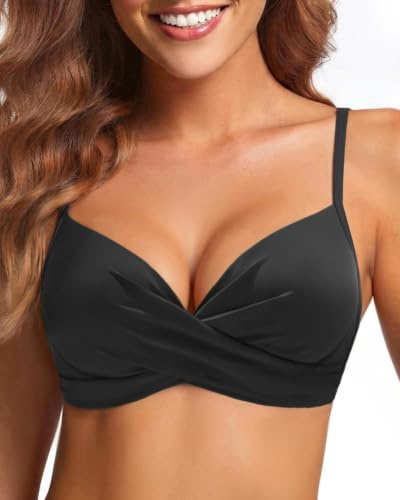 Aqua Eve Women Underwire Bikini Top Only Push Up Swim Top Bra Swimsuit Tops Padded Bathing Suit Top Black S