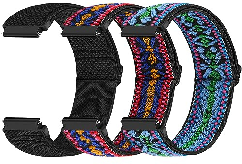 Yunshare Quick Release Watch Strap 18mm 19mm 20mm 22mm 24mm, Elastic Nylon Watch Bands Women Men for Samsung/Garmin/Fossil/Amazfit/Huawei/COROS/Xiaomi Replacement Wristband, 3pcs