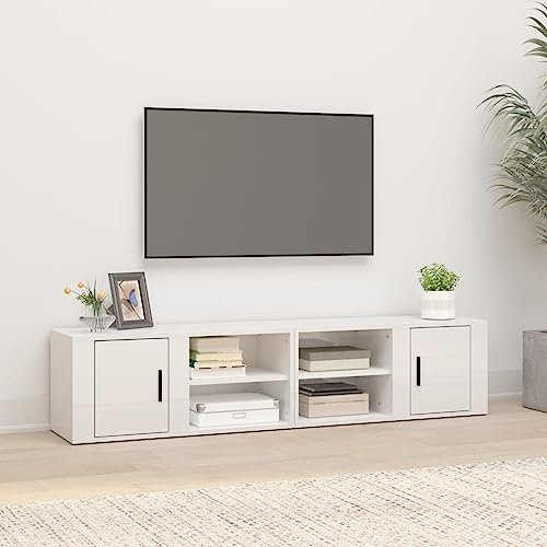 Tavolino Porta TV mobile tv soggiorno mobiletto tv Mobili TV 2 pz Bianco Lucido 80x31,5x36cm in Legno Multistrato per Soggiorno, Camera da Letto