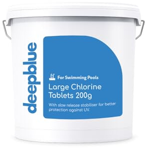 Deep Blue Pro - Tabletas de Cloro estabilizado de 200 g, 25 kg, liberación Lenta, Fabricadas en el Reino Unido, para el Cuidado del Agua de Piscina, SPA, para Mantenimiento Regular y