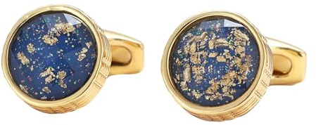 Daesar Manschettenknöpfe für Herren, Manschettenknöpfe Personalisiert Rund mit Blau Stein Hochzeit Manschettenknopf Silber Gold Cufflink Shirt Men