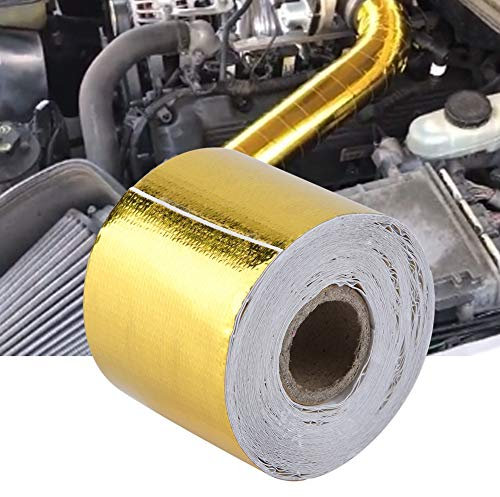 Involucro Resistente al Calore, 1 Rotolo di Nastro Adesivo Riflettente Per Scudo Termico Adesivo in Foglio di Alluminio Dorato Per Cofani Motore Auto, Vani Motore, Ecc.(9M*5Cm)