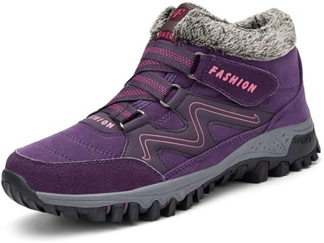 POPOTI Bottes Courtes Femmes, Bottes de Neige Bottines de Cheville Doublées D 'Hiver Chaudes Plates Antidérapantes Bottines Unisexes Chaussures Outdoor (38, Violet)