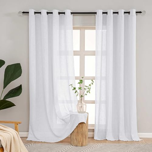 L.Z.E Gardinen Weiß Vorhänge für Wohnzimmer, 2er Set White Semi-Sheer Curtains for Living Room, Halbtransparent Weiß Ösen Stores, Durchscheinend Leinenoptik Ösenvorhänge 245 cm (LZE2206WI245)