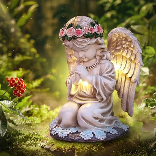 Choies Statue de jardin solaire en forme d'ange priant pour extérieur, maison, terrasse, cour, cimetière, cadeau d'anniversaire ou de Saint-Valentin pour femme, maman