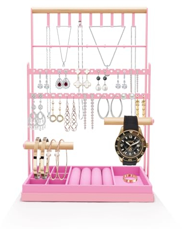 TFSZE Schmuckständer Schmuckhalter für Ohrring Ohrstecker Ketten Schmuck Organizer Jewelry Ständer,Ohrringhalter Kettenhalter Schmuckaufbewahrung mit Tablett für Halsketten Armbänder Ringe