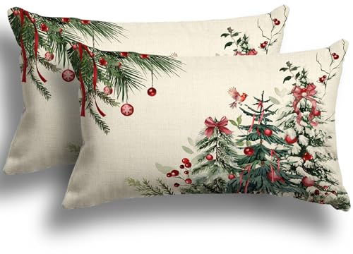 ZWJD Kissenbezug Weihnachten 30x50 2er Set Kissenbezüge Dekokissen Leinen Kissenhüllen für Deko Weihnachten Sofa Schlafzimmer Couch Kissenbezug 30x50 cm