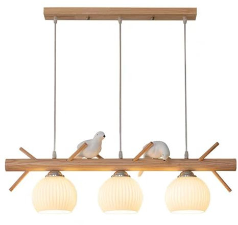 SSNCcNC Retro Holz-Stil Kronleuchter 3-Flammig Pendelleuchte Kreativ Eisen Glas Hängeleuchte Wohnzimmer Esszimmer Schlafzimmer Innenbeleuchtun L78cm*H28cm E27