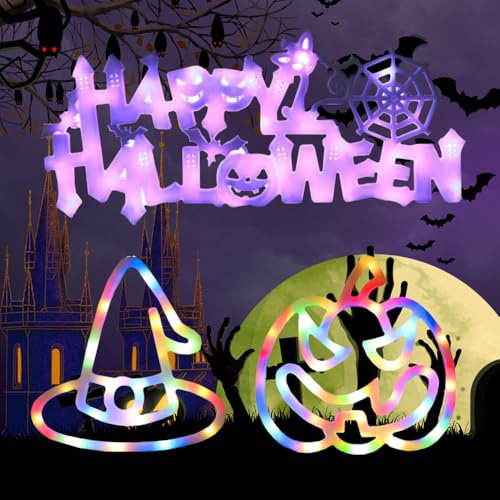 3 Stück Halloween-Fensterlichter - Batteriebetriebene Deko für Innenausendecoration