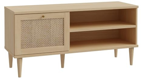 Forte CALASETTA TV-Schrank 120, Schrank im Boho-Stil, Wiener Geflecht, TV-Tisch, Holzwerkstoff, Holzdekor Elegancia Eiche Holzdekor/Technorattan, 120 cm breit x 58 cm hoch x 41 cm tief
