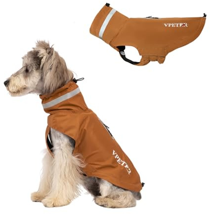 BT Bear Hunde-Regenmantel, verstellbar, wasserdicht, leicht, mit reflektierenden Streifen, Hundeponcho, Regenmantel für kleine Hunde, Braun, Größe S