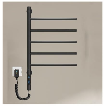 WRJAHCG Calentador De Secador Toallas Giratorio, Toallero Electrico Baño Pared con Ajuste De Temperatura,Giratorio Radiador Toallero Eléctrico,5 Barras,30-70 ℃/86-158 °F,Negro