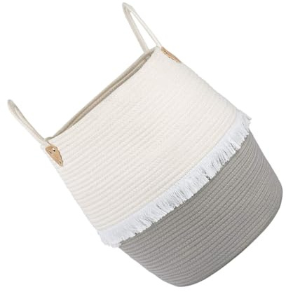 PRETYZOOM Cesta de Almacenamiento Tejida de Cuerda de Algodón Gris, Plegable Asas, Cesta Multiusos para Ropa y Juguetes, Adecuado para Hogar, Restaurante y Hotel, Caja Color