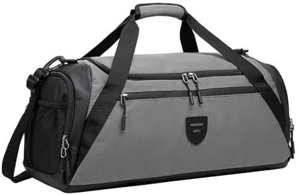 Amagogo Sporttasche, Weekender-Tasche, tragbare Fitnesstasche mit großem Fassungsvermögen, für Reisen, Strandtraining, Schwimmen, Männer und Frauen, Grau
