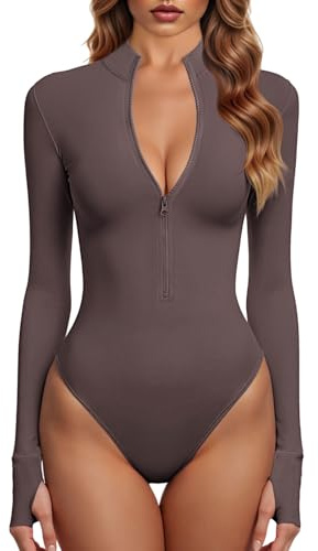 GJY Body da donna monopezzo con zip frontale a maniche lunghe tute, S