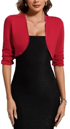 MINTLIMIT Chaqueta de punto corta para mujer, cardigan abierta de 3/4 mangas, bolero, chaqueta ligera y elegante, casual y festiva, top, R-rojo., XL