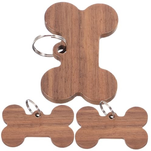 Generisch 3St Hundemarke Katzenmarken für Haustier Katzenmarken eingraviert Hundeknochen name tag hundeanhänger Erkennungsmarken-Anhänger Namensschilder für Hunde hölzern