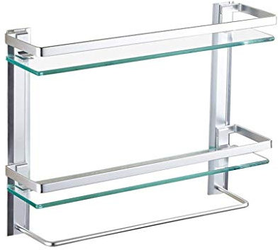 Barre Porte-Serviettes, Panier de Douche, Support de Salle de Bain, Double Verre trempé, Porte-Serviettes en Aluminium (avec Barre Porte-Serviettes (Taille : 15 po)