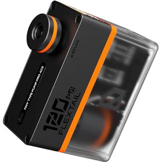 FLEXTAILGEAR Tiny Tire Pump ACS, Mini Elektrische Fahrradpumpe mit Manometer, 125g, 120 PSI, Automatische Abschaltung, USB-C-Aufladung, Rücklicht, für Presta- & Schrader-Ventile, Fahrräder, Bälle