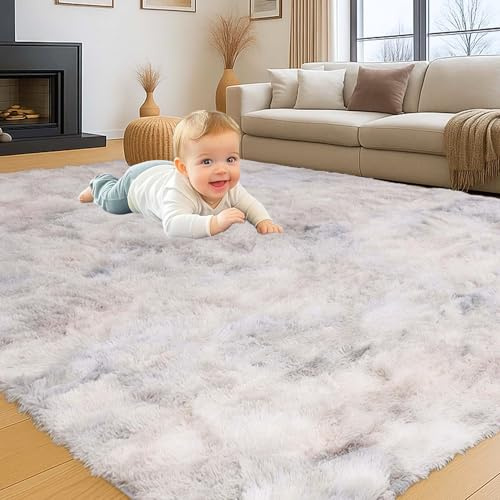 INSPIRE HOMEWARE Tappeto grigio chiaro tie dye, per camera da letto, 80 x 150 cm, antiscivolo, morbido, per cameretta dei bambini, per soggiorno, non perde pelo, moderno, a pelo alto, per corridoio